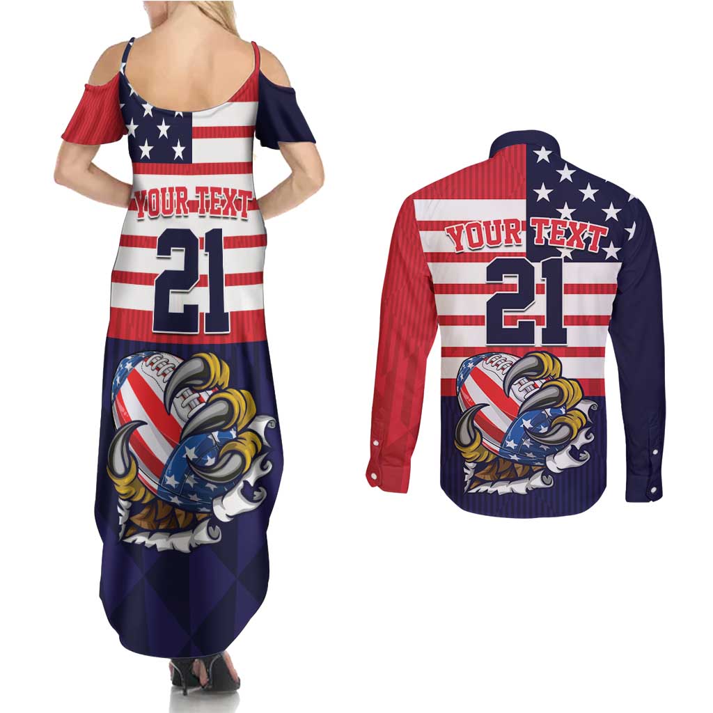 United States Football Custom Couples Matching Summer Maxi Dress and Long Sleeve Button Shirt Team USA One For All