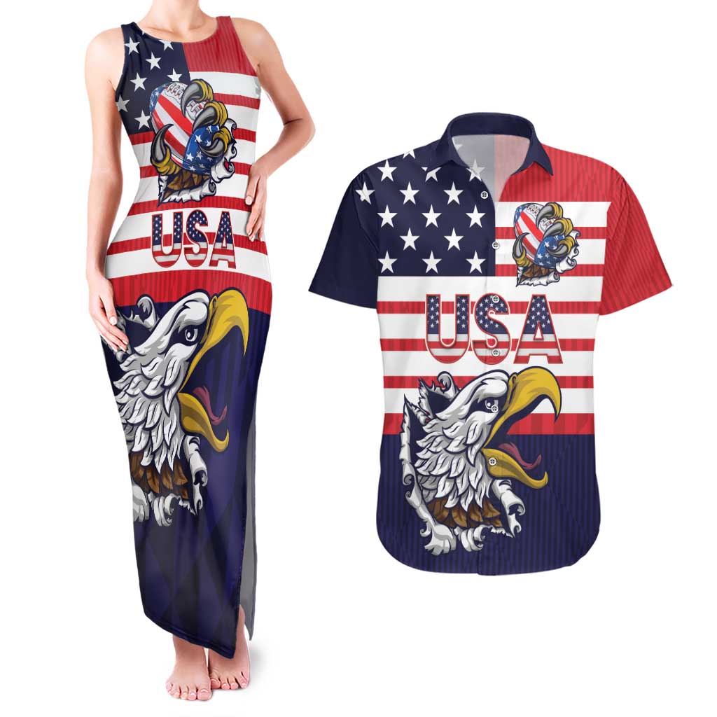 United States Football Custom Couples Matching Tank Maxi Dress and Hawaiian Shirt Team USA One For All
