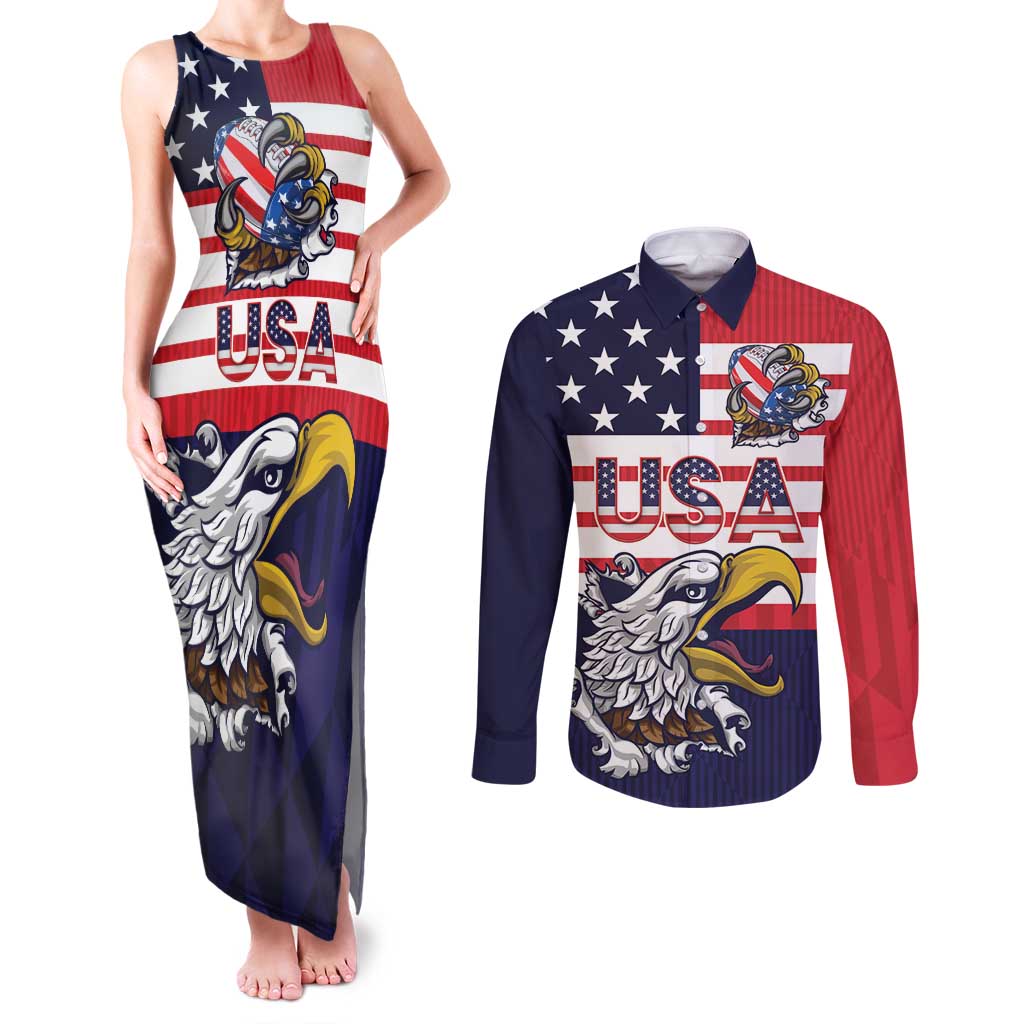 United States Football Custom Couples Matching Tank Maxi Dress and Long Sleeve Button Shirt Team USA One For All
