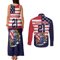 United States Football Custom Couples Matching Tank Maxi Dress and Long Sleeve Button Shirt Team USA One For All