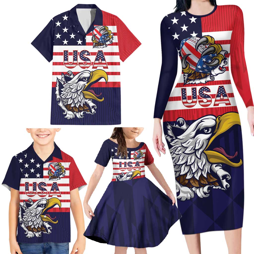 United States Football Custom Family Matching Long Sleeve Bodycon Dress and Hawaiian Shirt Team USA One For All