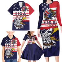 United States Football Custom Family Matching Long Sleeve Bodycon Dress and Hawaiian Shirt Team USA One For All