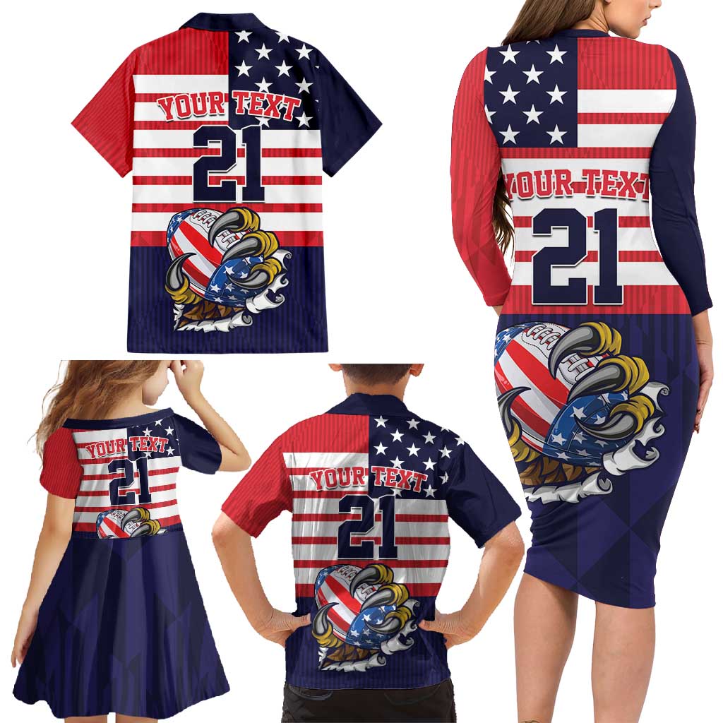 United States Football Custom Family Matching Long Sleeve Bodycon Dress and Hawaiian Shirt Team USA One For All