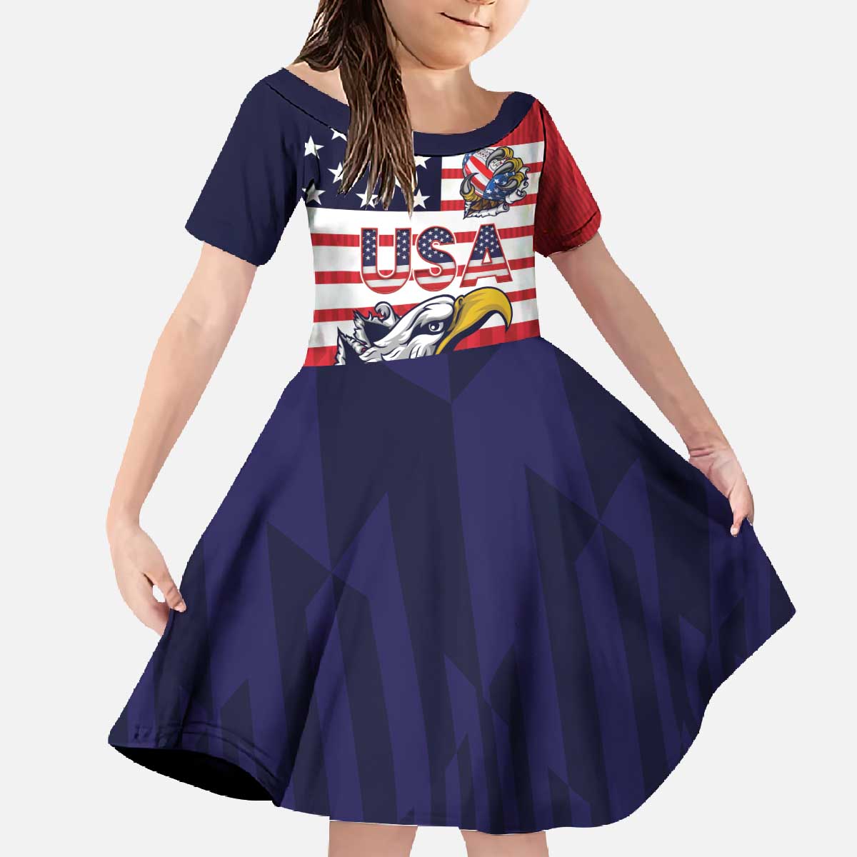 United States Football Custom Family Matching Off The Shoulder Long Sleeve Dress and Hawaiian Shirt Team USA One For All