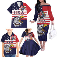 United States Football Custom Family Matching Off The Shoulder Long Sleeve Dress and Hawaiian Shirt Team USA One For All