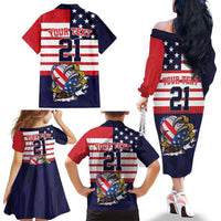 United States Football Custom Family Matching Off The Shoulder Long Sleeve Dress and Hawaiian Shirt Team USA One For All