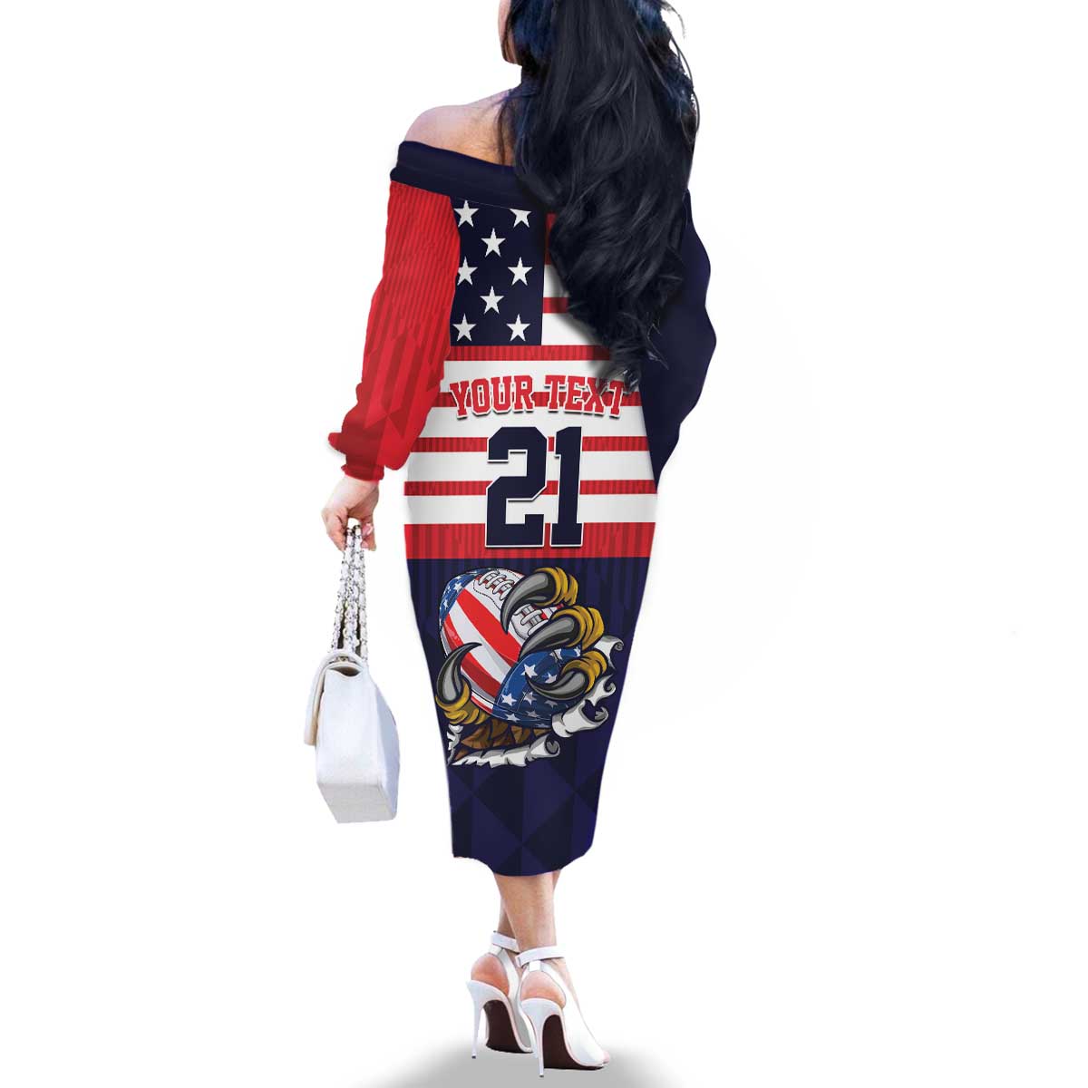 United States Football Custom Family Matching Off The Shoulder Long Sleeve Dress and Hawaiian Shirt Team USA One For All