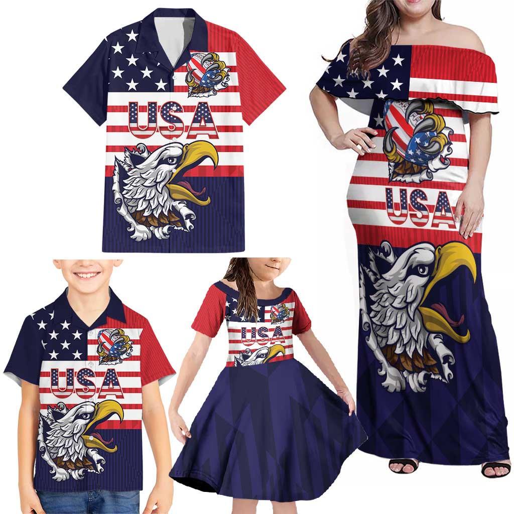 United States Football Custom Family Matching Off Shoulder Maxi Dress and Hawaiian Shirt Team USA One For All