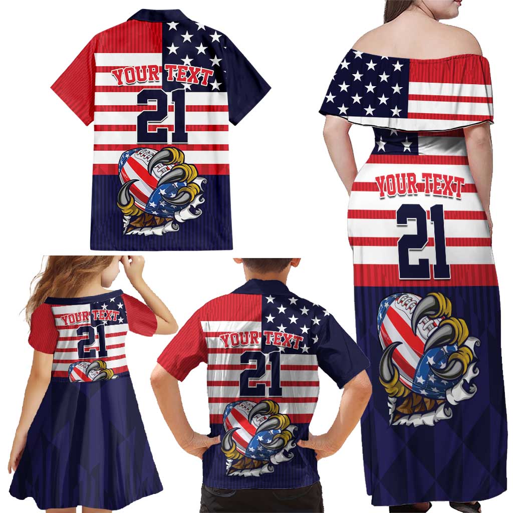 United States Football Custom Family Matching Off Shoulder Maxi Dress and Hawaiian Shirt Team USA One For All