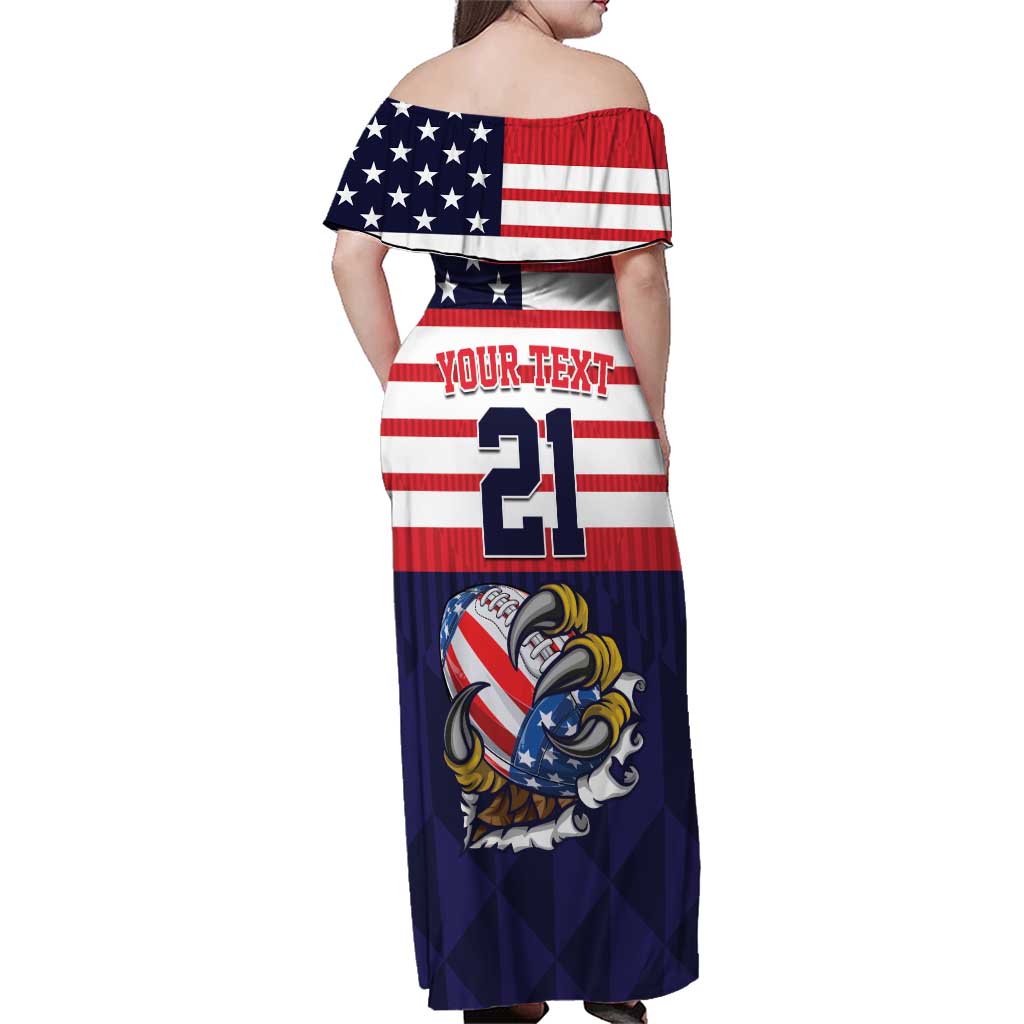 United States Football Custom Family Matching Off Shoulder Maxi Dress and Hawaiian Shirt Team USA One For All