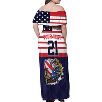 United States Football Custom Family Matching Off Shoulder Maxi Dress and Hawaiian Shirt Team USA One For All