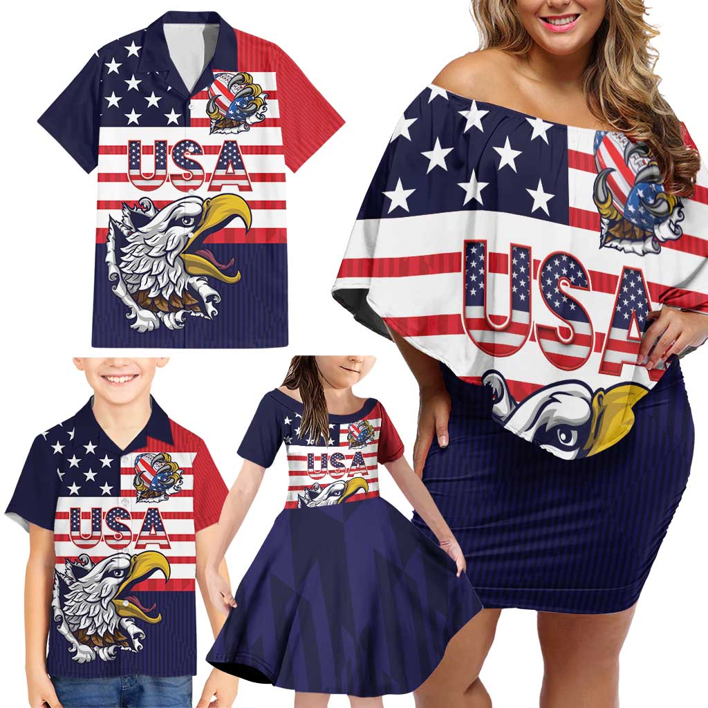 United States Football Custom Family Matching Off Shoulder Short Dress and Hawaiian Shirt Team USA One For All