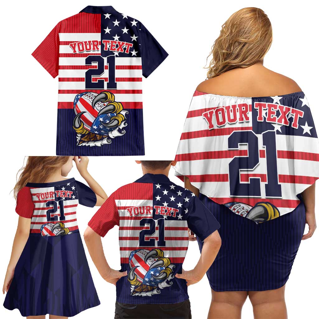 United States Football Custom Family Matching Off Shoulder Short Dress and Hawaiian Shirt Team USA One For All