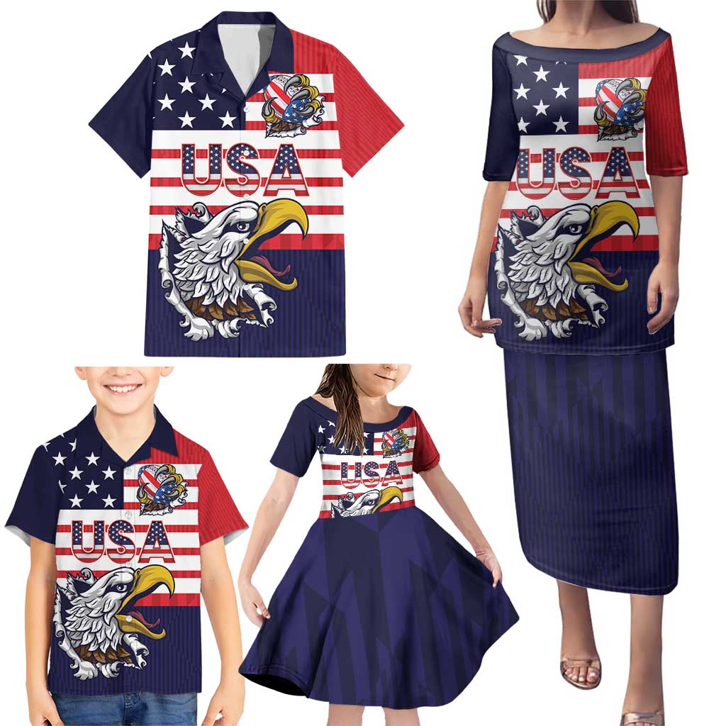 United States Football Custom Family Matching Puletasi and Hawaiian Shirt Team USA One For All