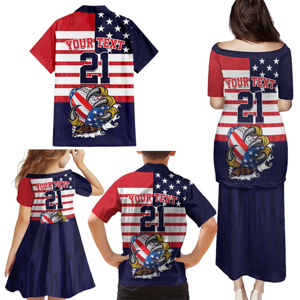 United States Football Custom Family Matching Puletasi and Hawaiian Shirt Team USA One For All