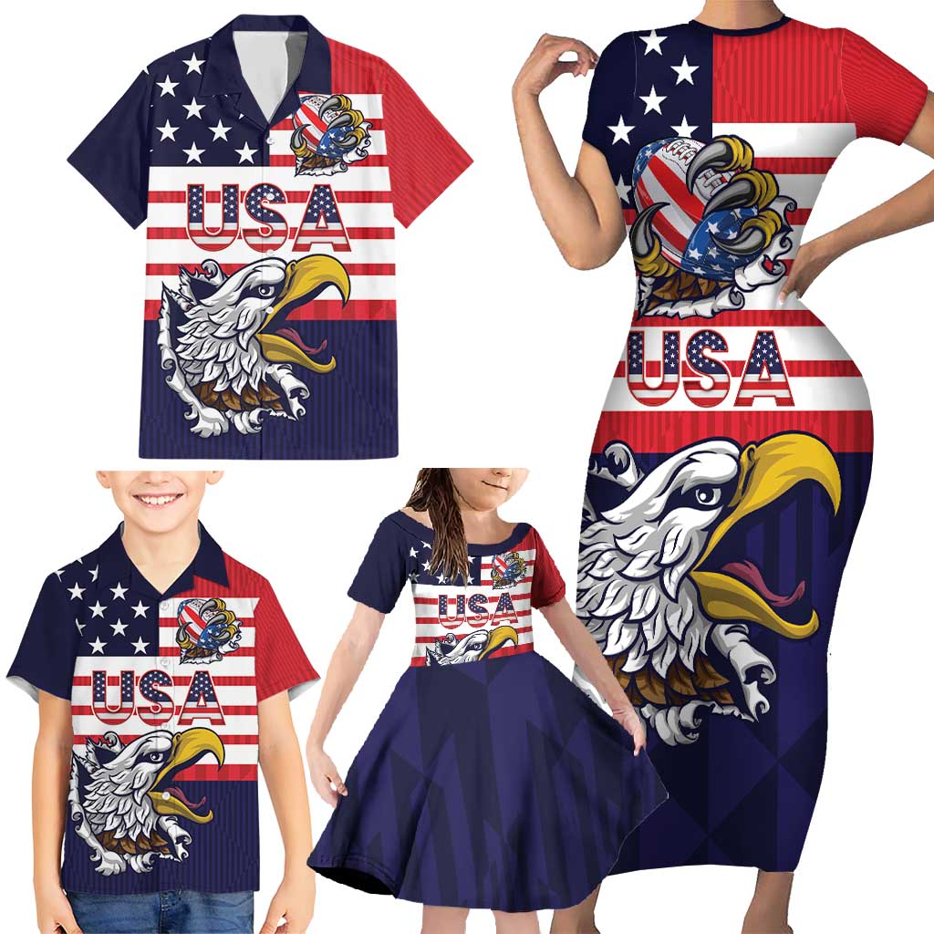 United States Football Custom Family Matching Short Sleeve Bodycon Dress and Hawaiian Shirt Team USA One For All