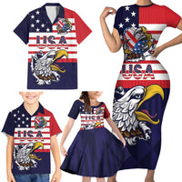 United States Football Custom Family Matching Short Sleeve Bodycon Dress and Hawaiian Shirt Team USA One For All