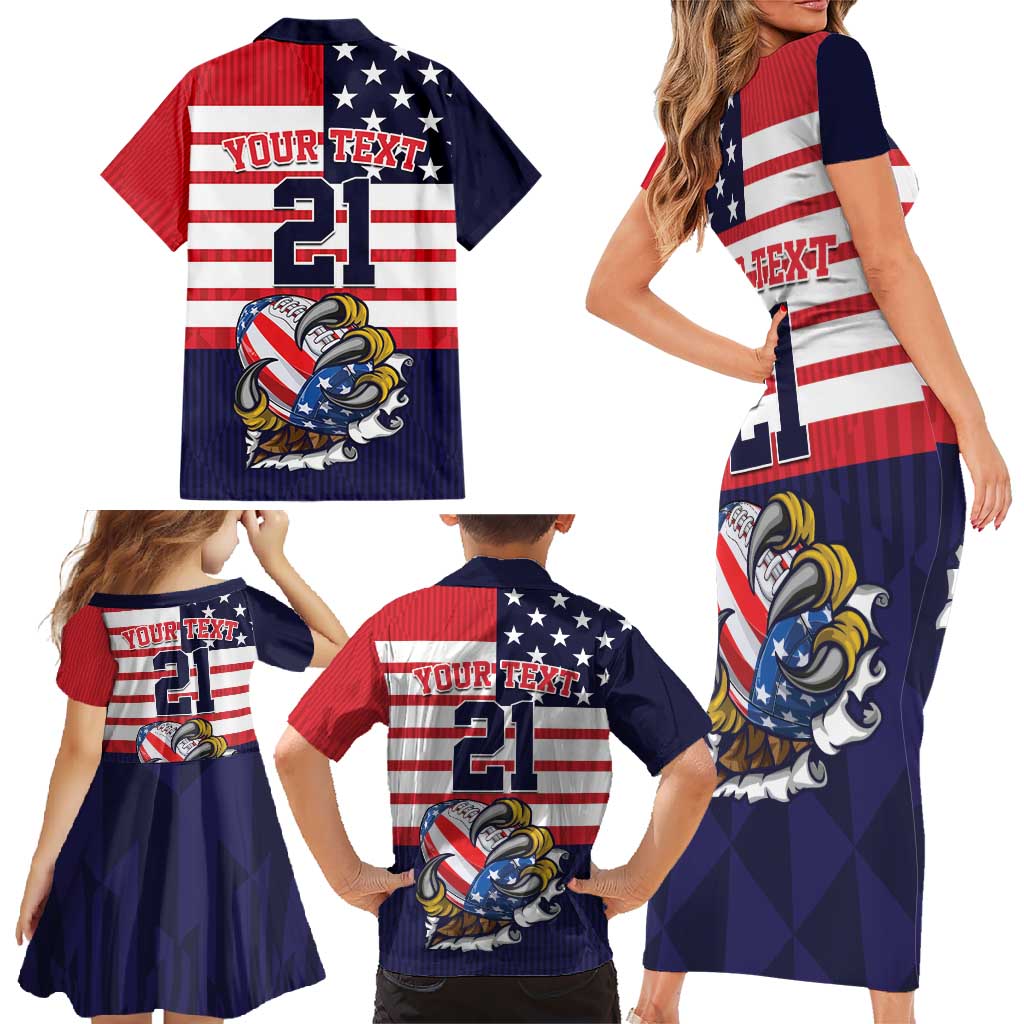 United States Football Custom Family Matching Short Sleeve Bodycon Dress and Hawaiian Shirt Team USA One For All