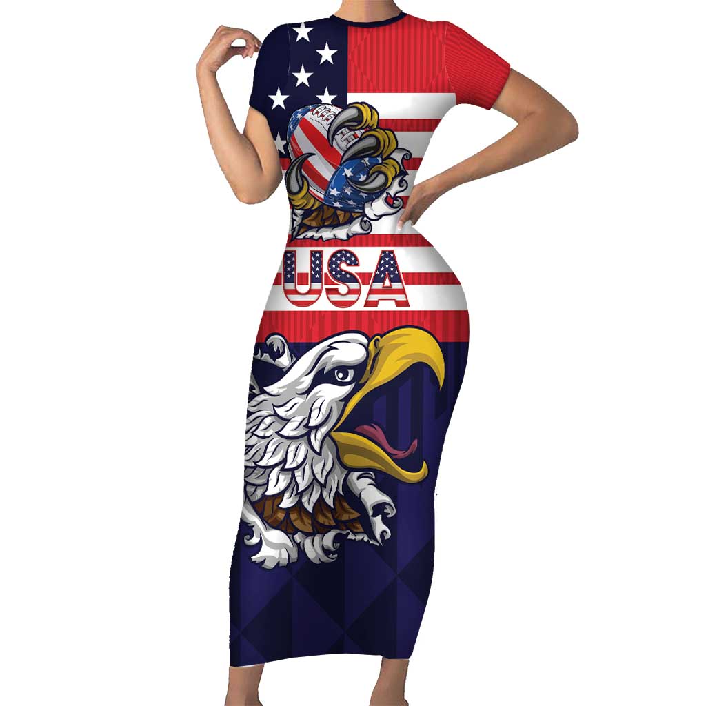 United States Football Custom Family Matching Short Sleeve Bodycon Dress and Hawaiian Shirt Team USA One For All