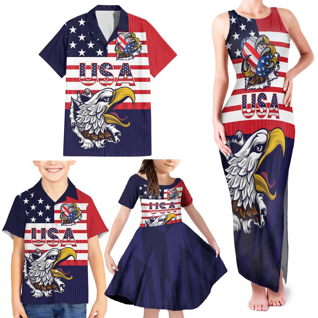 United States Football Custom Family Matching Tank Maxi Dress and Hawaiian Shirt Team USA One For All