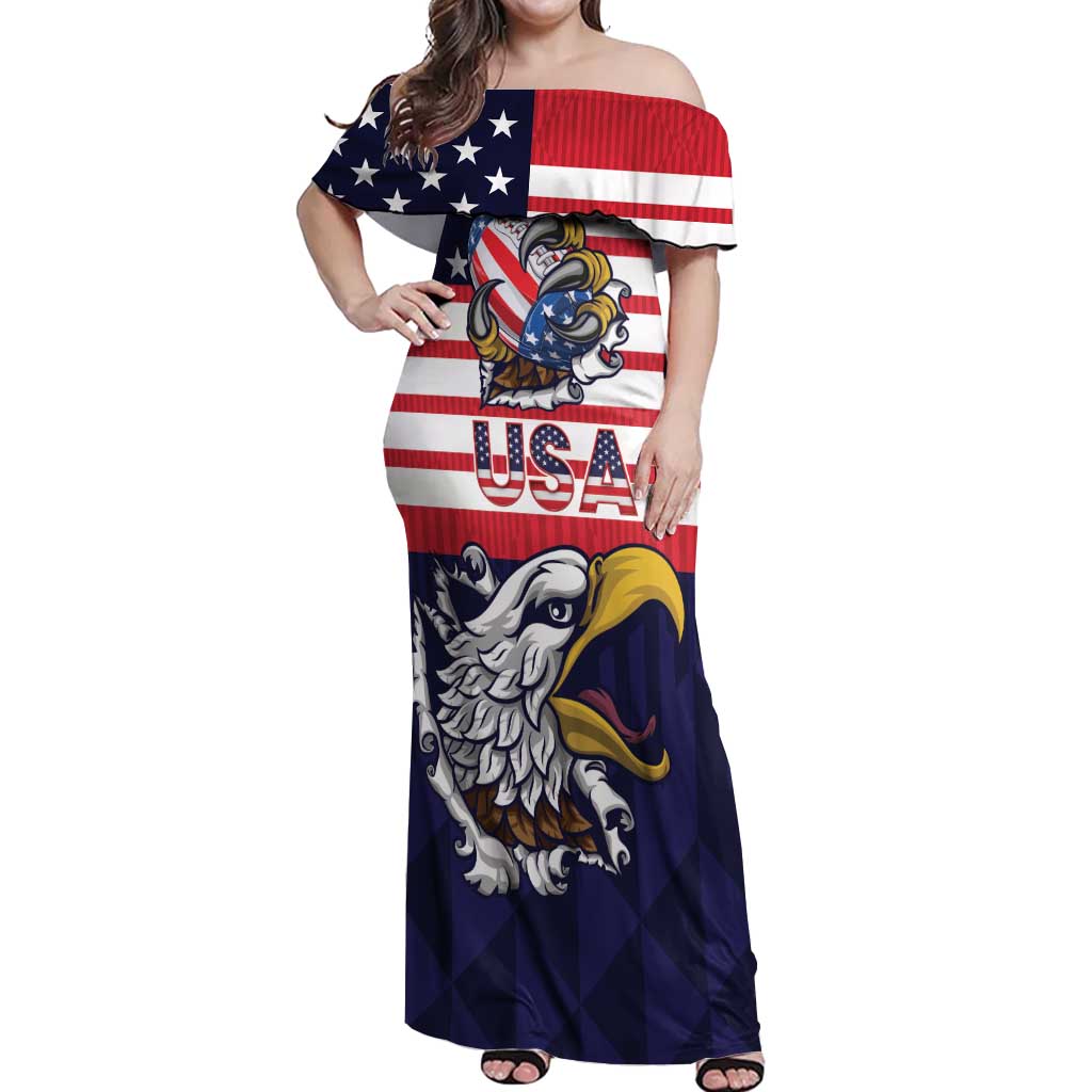 United States Football Custom Off Shoulder Maxi Dress Team USA One For All