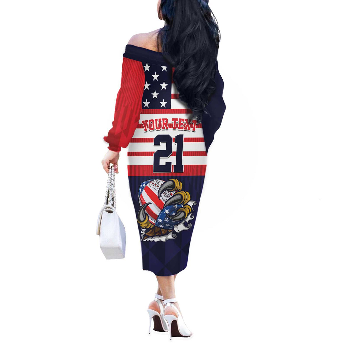 United States Football Custom Off The Shoulder Long Sleeve Dress Team USA One For All