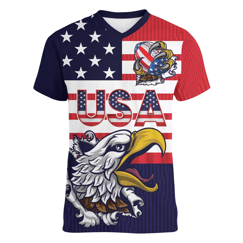 United States Football Custom Women V-Neck T-Shirt Team USA One For All