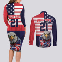 United States Ice Hockey Custom Couples Matching Long Sleeve Bodycon Dress and Long Sleeve Button Shirt Team USA One For All