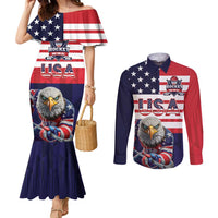 United States Ice Hockey Custom Couples Matching Mermaid Dress and Long Sleeve Button Shirt Team USA One For All