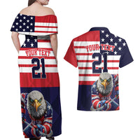 United States Ice Hockey Custom Couples Matching Off Shoulder Maxi Dress and Hawaiian Shirt Team USA One For All