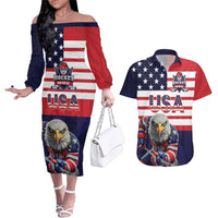 United States Ice Hockey Custom Couples Matching Off The Shoulder Long Sleeve Dress and Hawaiian Shirt Team USA One For All