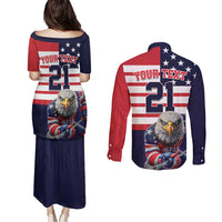 United States Ice Hockey Custom Couples Matching Puletasi and Long Sleeve Button Shirt Team USA One For All
