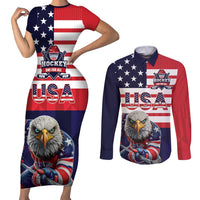 United States Ice Hockey Custom Couples Matching Short Sleeve Bodycon Dress and Long Sleeve Button Shirt Team USA One For All