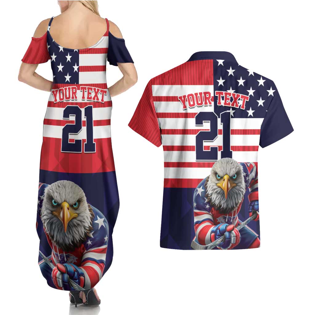United States Ice Hockey Custom Couples Matching Summer Maxi Dress and Hawaiian Shirt Team USA One For All