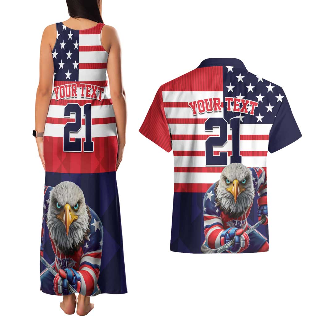 United States Ice Hockey Custom Couples Matching Tank Maxi Dress and Hawaiian Shirt Team USA One For All