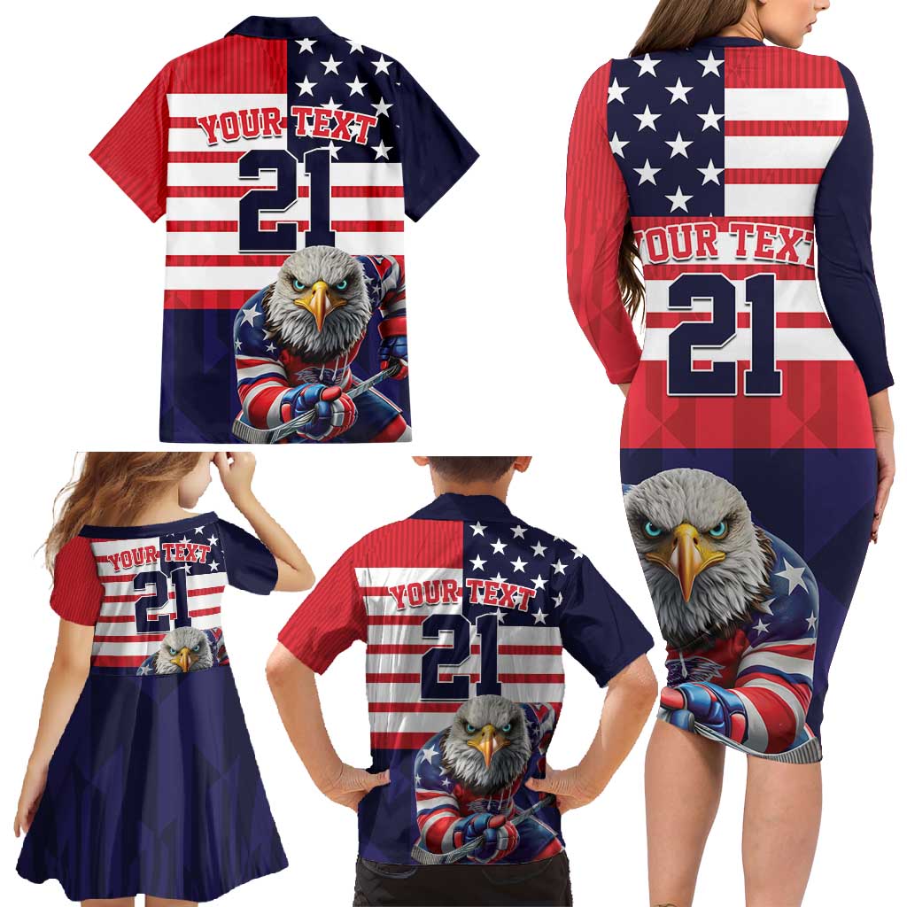 United States Ice Hockey Custom Family Matching Long Sleeve Bodycon Dress and Hawaiian Shirt Team USA One For All