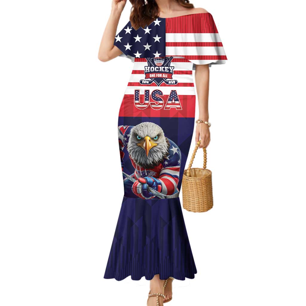 United States Ice Hockey Custom Family Matching Mermaid Dress and Hawaiian Shirt Team USA One For All