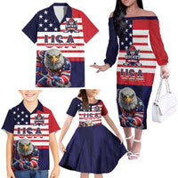 United States Ice Hockey Custom Family Matching Off The Shoulder Long Sleeve Dress and Hawaiian Shirt Team USA One For All