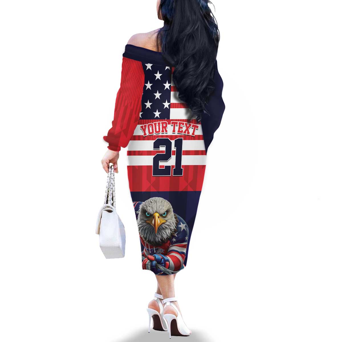United States Ice Hockey Custom Family Matching Off The Shoulder Long Sleeve Dress and Hawaiian Shirt Team USA One For All