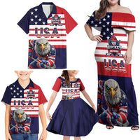 United States Ice Hockey Custom Family Matching Off Shoulder Maxi Dress and Hawaiian Shirt Team USA One For All