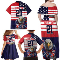 United States Ice Hockey Custom Family Matching Off Shoulder Maxi Dress and Hawaiian Shirt Team USA One For All