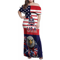 United States Ice Hockey Custom Family Matching Off Shoulder Maxi Dress and Hawaiian Shirt Team USA One For All