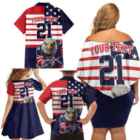 United States Ice Hockey Custom Family Matching Off Shoulder Short Dress and Hawaiian Shirt Team USA One For All