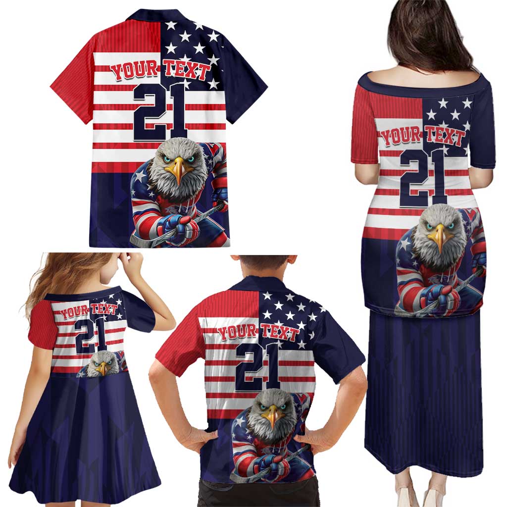 United States Ice Hockey Custom Family Matching Puletasi and Hawaiian Shirt Team USA One For All
