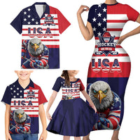 United States Ice Hockey Custom Family Matching Short Sleeve Bodycon Dress and Hawaiian Shirt Team USA One For All
