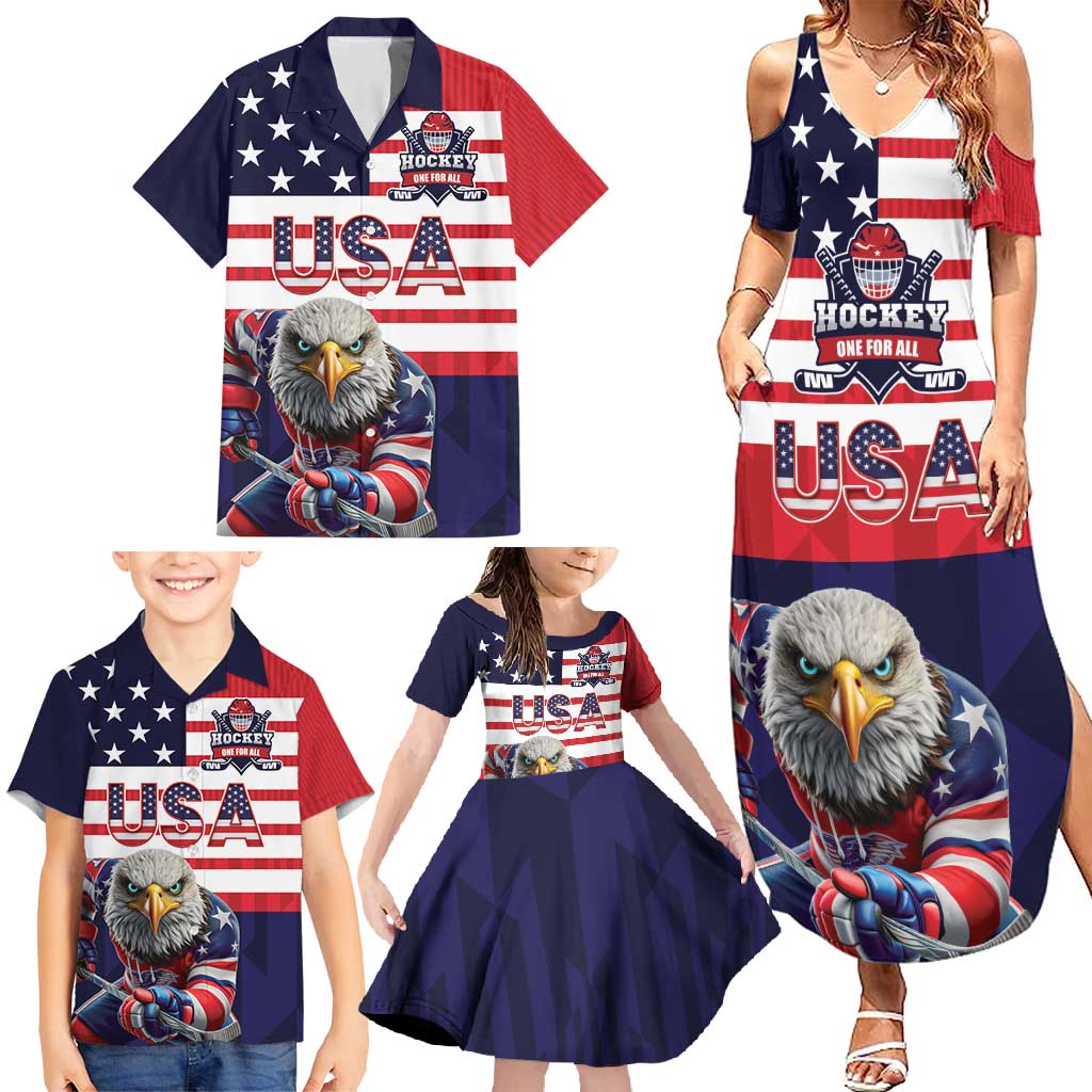 United States Ice Hockey Custom Family Matching Summer Maxi Dress and Hawaiian Shirt Team USA One For All