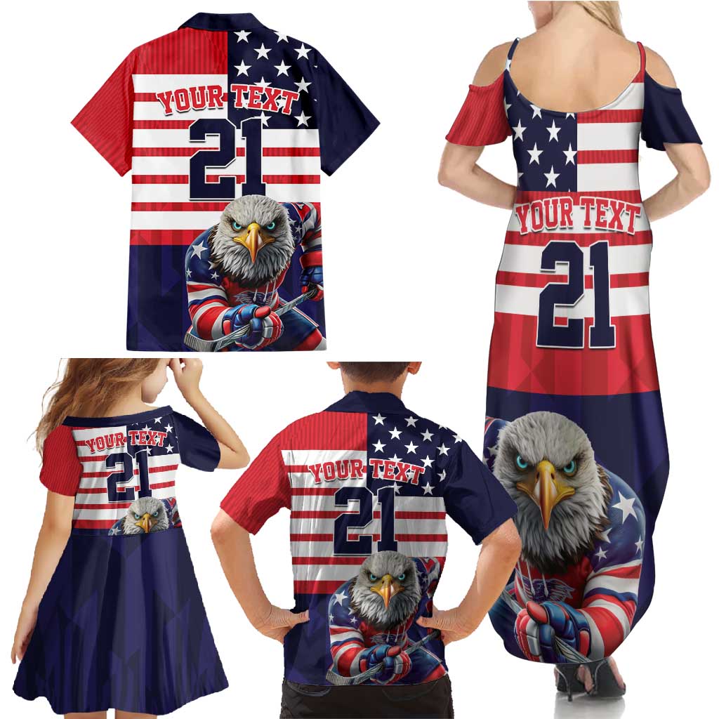United States Ice Hockey Custom Family Matching Summer Maxi Dress and Hawaiian Shirt Team USA One For All