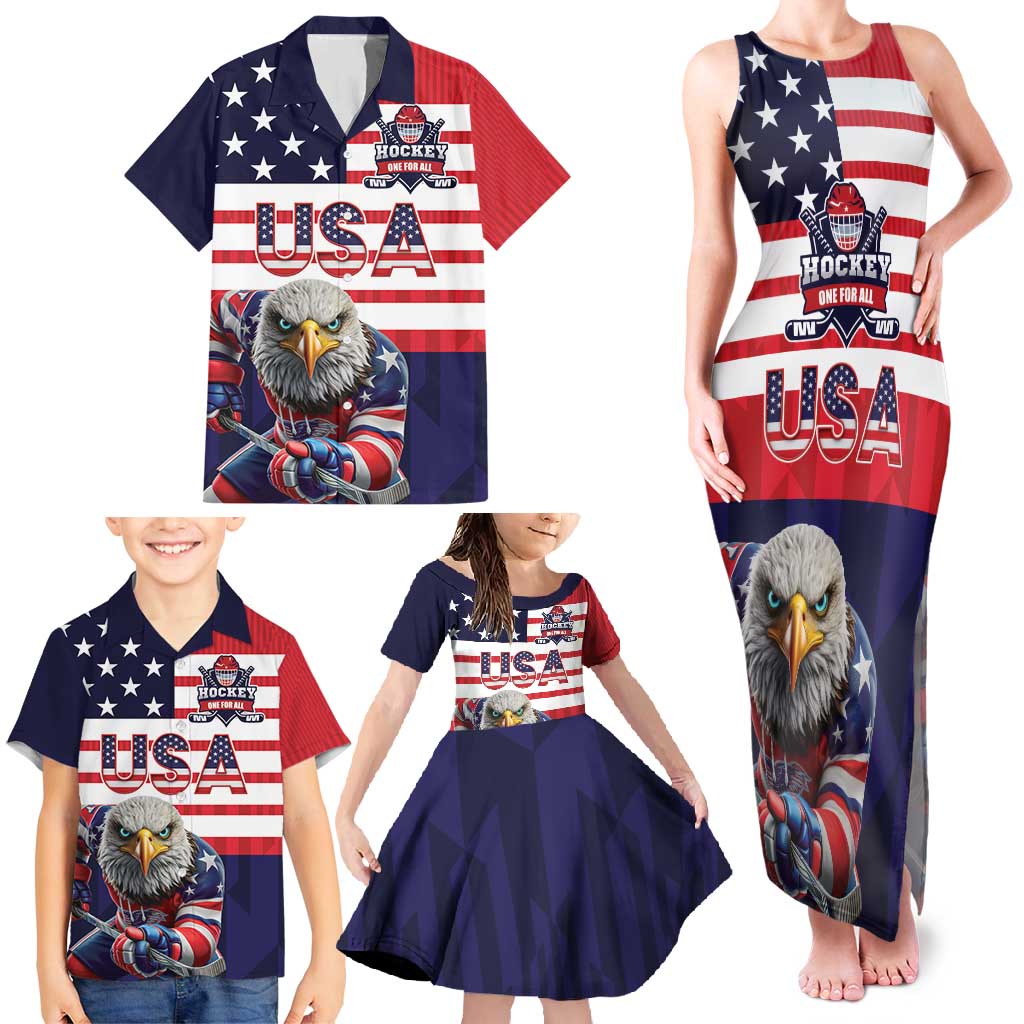 United States Ice Hockey Custom Family Matching Tank Maxi Dress and Hawaiian Shirt Team USA One For All