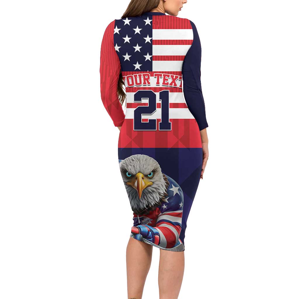 United States Ice Hockey Custom Long Sleeve Bodycon Dress Team USA One For All