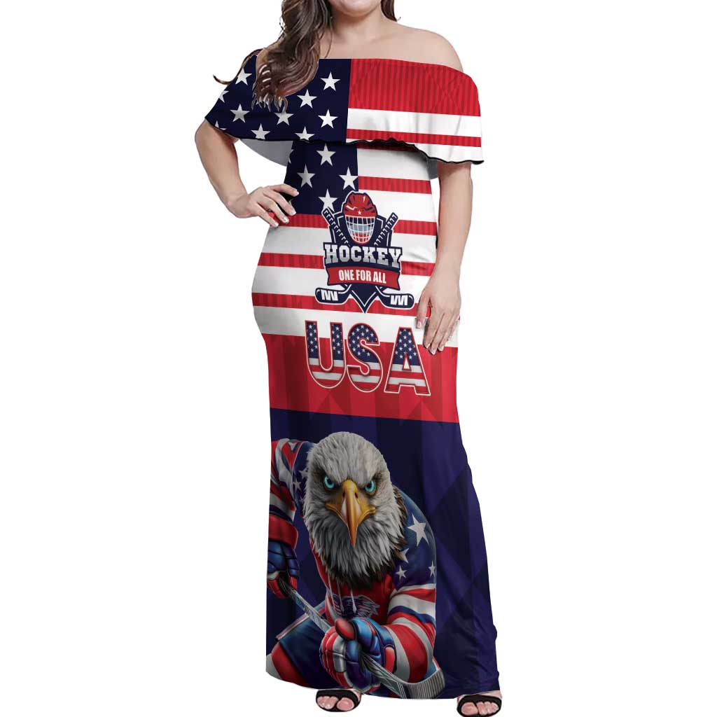 United States Ice Hockey Custom Off Shoulder Maxi Dress Team USA One For All